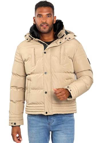 ALESSANDRO SALVARINI Winterjacke Herren - Wasserabweisend, Abnehmbare Kapuze, Gefüttert, Warm, Winddicht, Jacke Herren Winter Mann, Teddyfell Fell - Beige M von ALESSANDRO SALVARINI