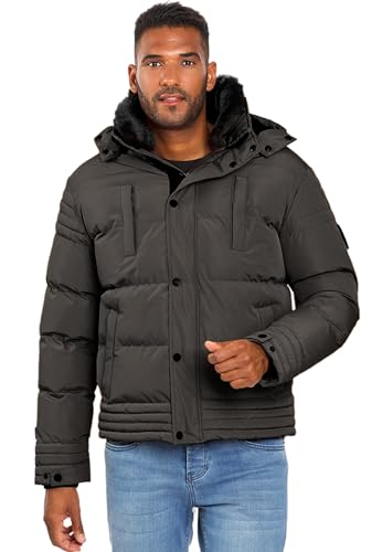 ALESSANDRO SALVARINI Winterjacke Herren - Wasserabweisend, Abnehmbare Kapuze, Gefüttert, Warm, Winddicht, Jacke Herren Winter Mann, Teddyfell Fell - Dunkelgrau M von ALESSANDRO SALVARINI