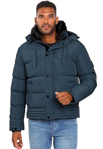 ALESSANDRO SALVARINI Winterjacke Herren - Wasserabweisend, Abnehmbare Kapuze, Gefüttert, Warm, Winddicht, Jacke Herren Winter Mann, Teddyfell Fell - Navy L von ALESSANDRO SALVARINI