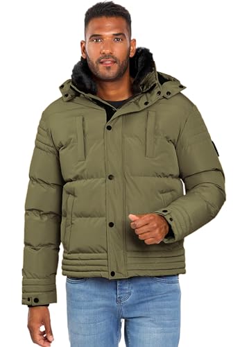 ALESSANDRO SALVARINI Winterjacke Herren - Wasserabweisend, Abnehmbare Kapuze, Gefüttert, Warm, Winddicht, Jacke Herren Winter Mann, Teddyfell Fell - Olive L von ALESSANDRO SALVARINI