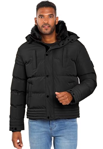 ALESSANDRO SALVARINI Winterjacke Herren - Wasserabweisend, Abnehmbare Kapuze, Gefüttert, Warm, Winddicht, Jacke Herren Winter Mann, Teddyfell Fell - Schwarz S von ALESSANDRO SALVARINI