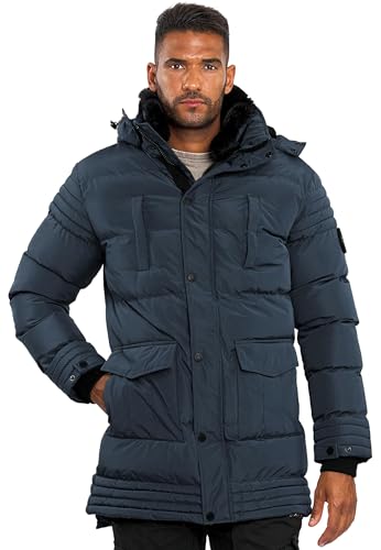 ALESSANDRO SALVARINI Herren Winterjacke (S-3XL) - Wasserabweisend, Abnehmbare Kapuze & Fellkragen, Teddyfell innen, Warme Jacke Männer - AS-285 Navy Large von ALESSANDRO SALVARINI