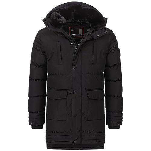 ALESSANDRO SALVARINI Warme Herren Designer Winter Jacke Parka lang AS285 [AS-285-Schwarz-Gr.3XL] von ALESSANDRO SALVARINI