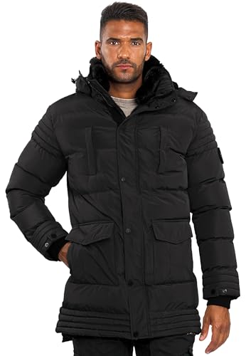 ALESSANDRO SALVARINI Herren Winterjacke (S-3XL) - Wasserabweisend, Abnehmbare Kapuze & Fellkragen, Teddyfell innen, Warme Jacke Männer - AS-285 Schwarz Large von ALESSANDRO SALVARINI