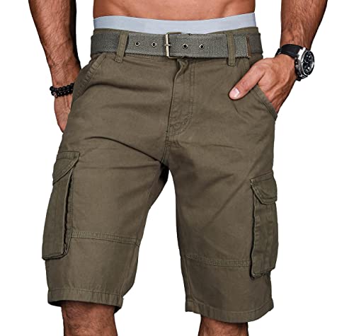 A.Salvarini Stylische Herren Cargo Short inkl. Gürtel Sommer Bermuda Kurze Hose Army Shorts AS-037 [AS-037-Grün-W38] von ALESSANDRO SALVARINI