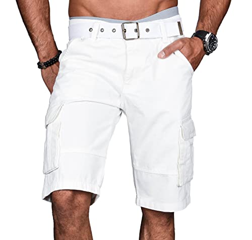 A.Salvarini Stylische Herren Cargo Short inkl. Gürtel Sommer Bermuda Kurze Hose Army Shorts AS-037 [AS-037-Weiss-W32] von ALESSANDRO SALVARINI