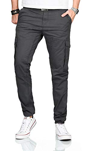 ALESSANDRO SALVARINI Herren Designer Cargo Stoff Hose Cargohose Regular Slim [AS-260-Anthrazit-W34-L32] von ALESSANDRO SALVARINI