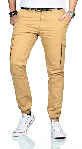 ALESSANDRO SALVARINI Herren Designer Cargo Stoff Hose Cargohose Regular Slim [AS-260-Beige-W32-L32] von ALESSANDRO SALVARINI