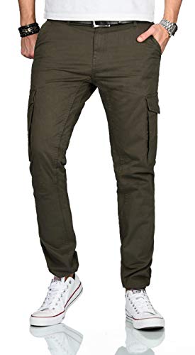 ALESSANDRO SALVARINI Herren Designer Cargo Stoff Hose Cargohose Regular Slim [AS-260-Olive-W38-L32] von ALESSANDRO SALVARINI