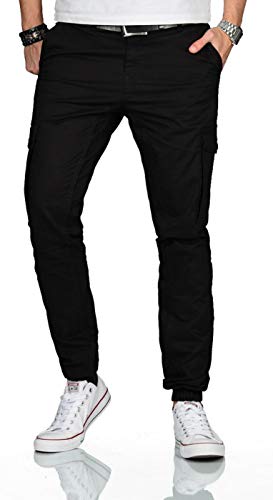 ALESSANDRO SALVARINI Herren Designer Cargo Stoff Hose Cargohose Regular Slim [AS-260-Schwarz-W32-L32] von ALESSANDRO SALVARINI