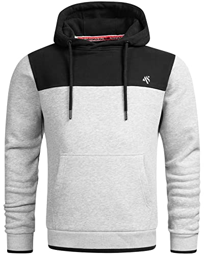 ALESSANDRO SALVARINI Herren Hoodie Kapuzenpullover Sweater Sweatpulli AS312 [AS-312 - Hellgrau - Schwarz Größe L - Gr. L] von ALESSANDRO SALVARINI