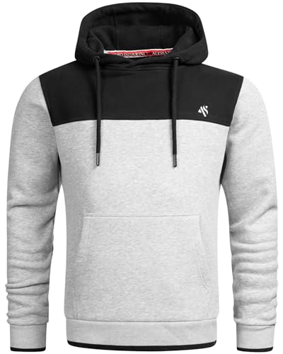 ALESSANDRO SALVARINI Herren Hoodie Kapuzenpullover Sweater Sweatpulli AS312 [AS-312 - Hellgrau - Schwarz Größe M - Gr. M] von ALESSANDRO SALVARINI