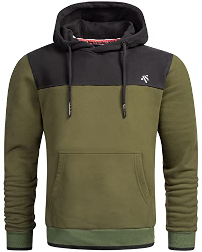 ALESSANDRO SALVARINI Herren Hoodie Kapuzenpullover Sweater Sweatpulli AS312 [AS-312 - Olive - Schwarz Größe L - Gr. L] von ALESSANDRO SALVARINI