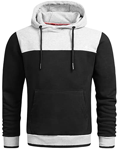 ALESSANDRO SALVARINI Herren Hoodie Pullover mit Kapuze Kapuzenpulli [AS-315 - Hellgrau - Schwarz Größe XL - Gr. XL] von ALESSANDRO SALVARINI