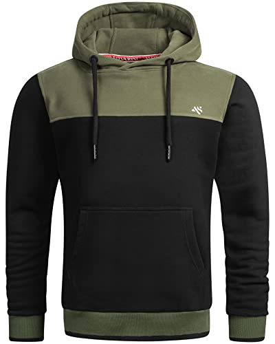 ALESSANDRO SALVARINI Herren Hoodie Pullover mit Kapuze Kapuzenpulli [AS-315 - Schwarz - Olive Größe L - Gr. L] von ALESSANDRO SALVARINI