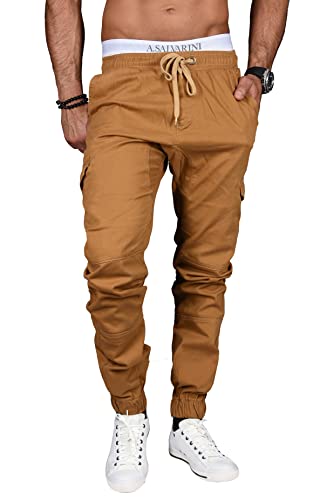 ALESSANDRO SALVARINI Herren Hose mit Elasthananteil Cargo Stretch Jogging Pants Slim AS-031 [AS-031-Camel-W34 L34] von ALESSANDRO SALVARINI