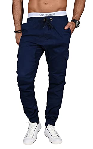 ALESSANDRO SALVARINI Herren Hose mit Elasthananteil Cargo Stretch Jogging Pants Slim AS-031 [AS-031-Dunkelblau-W40 L32] von ALESSANDRO SALVARINI