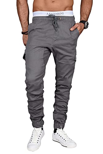 ALESSANDRO SALVARINI Herren Hose mit Elasthananteil Cargo Stretch Jogging Pants Slim AS-031 [AS-031-Grau-W33 L32] von ALESSANDRO SALVARINI
