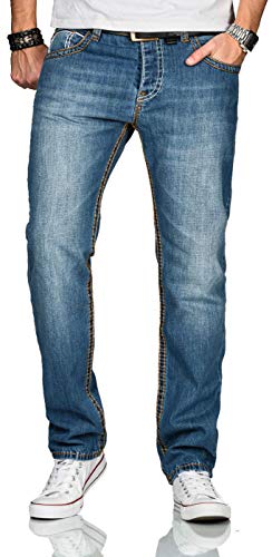 ALESSANDRO SALVARINI Herren Jeans Comfort Fit Dicke zier Nähte Jeanshose Kontrastnaht Komfort-Jeans [AS-221-Hellblau-W33-L30] von ALESSANDRO SALVARINI