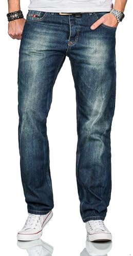 ALESSANDRO SALVARINI Herren Jeans Comfort Fit Jeanshose gerades Bein Denim Basic AS-251 [AS-251-Mittelblau-W44-L32] von ALESSANDRO SALVARINI