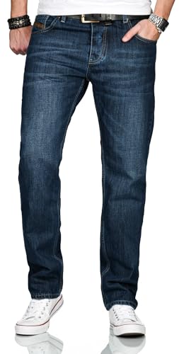 ALESSANDRO SALVARINI Herren Jeans Comfort Fit gerades Bein Komfort-Jeans Denim Jeanshose [AS-202-Dunkelblau-W36-L30] von ALESSANDRO SALVARINI
