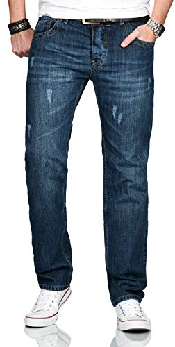 ALESSANDRO SALVARINI Herren Jeans Comfort Fit gerades Bein Komfort-Jeans Denim Jeanshose [AS-211-Mittelblau-W38-L34] von ALESSANDRO SALVARINI