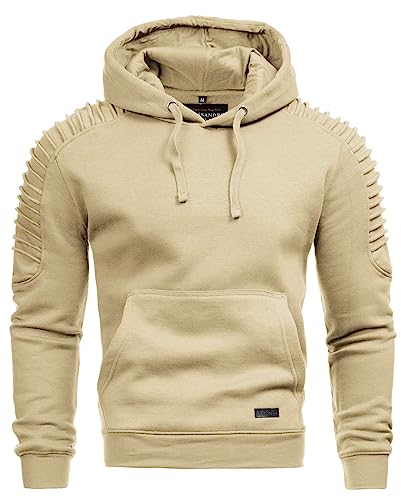 ALESSANDRO SALVARINI Herren Pullover Langarm Sweatshirt Kapuzen Hoodie Biker AS074 [AS-074-Beige-Gr.3XL] von ALESSANDRO SALVARINI