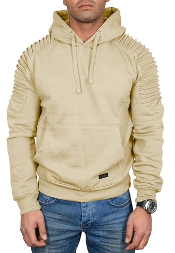 ALESSANDRO SALVARINI Herren Pullover Langarm Sweatshirt Kapuzen Hoodie Biker AS074 [AS-074-Beige-Gr.S] von ALESSANDRO SALVARINI