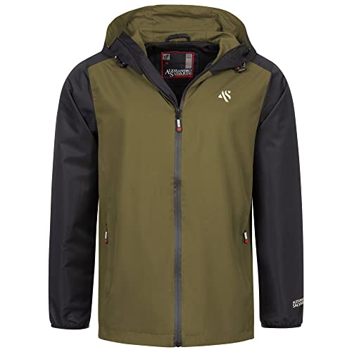 ALESSANDRO SALVARINI Herren Regenjacke mit Kapuze Wasserabweisend Windbreaker AS322 [AS-322-Olive-Schwarz-Gr.3XL] von ALESSANDRO SALVARINI