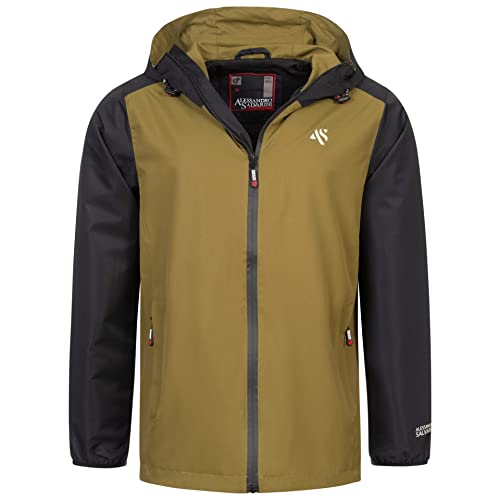 ALESSANDRO SALVARINI Herren Regenjacke mit Kapuze Wasserabweisend Windbreaker AS322 [AS-322-Olive-Schwarz-Gr.L] von ALESSANDRO SALVARINI