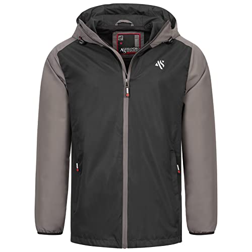 ALESSANDRO SALVARINI Herren Regenjacke mit Kapuze Wasserabweisend Windbreaker AS322 [AS-322-Schwarz-Dunkelgrau-Gr.L] von ALESSANDRO SALVARINI