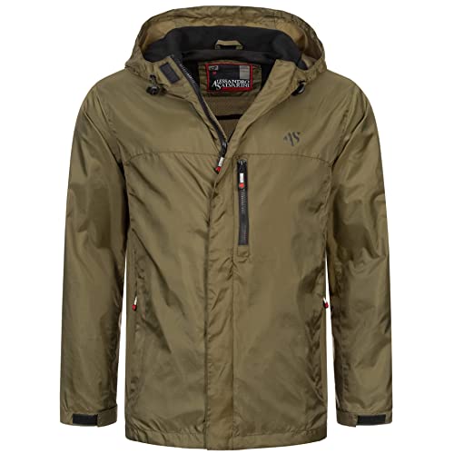 ALESSANDRO SALVARINI Herren Regenjacke mit Kapuze Wasserabweisend Windbreaker Windschutz AS323 [AS-323-Olive-Gr.L] von ALESSANDRO SALVARINI