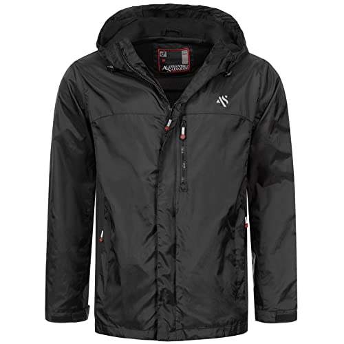 ALESSANDRO SALVARINI Herren Regenjacke mit Kapuze Wasserabweisend Windbreaker Windschutz AS323 [AS-323-Schwarz-Gr.L] von ALESSANDRO SALVARINI