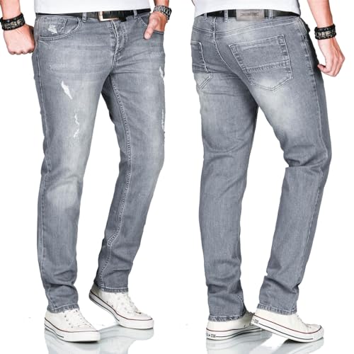 ALESSANDRO SALVARINI Herren Slim Fit Jeans Hose Denim Stretch-Jeans Jeanshose [AS-164-Grau-W33 L30] von ALESSANDRO SALVARINI