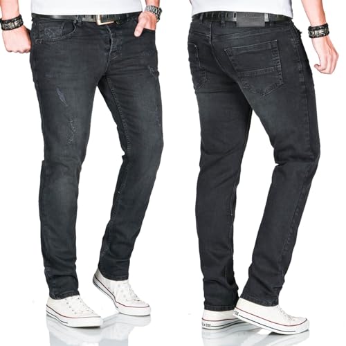 ALESSANDRO SALVARINI Herren Slim Fit Jeans Hose Denim Stretch-Jeans Jeanshose [AS-165-Schwarz-W33 L32] von ALESSANDRO SALVARINI