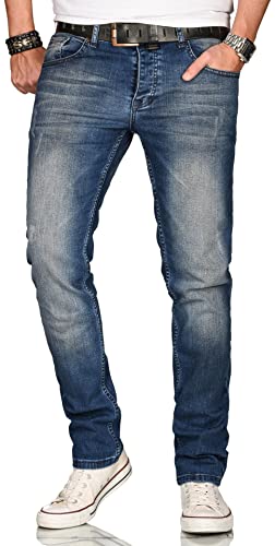 ALESSANDRO SALVARINI Herren Slim Fit Jeans Hose Denim Stretch-Jeans Jeanshose Washed [AS-081-W34 L34] von ALESSANDRO SALVARINI