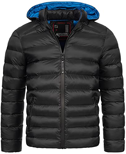 ALESSANDRO SALVARINI Herren Steppjacke Übergangs Jacke AS283 [AS-283-Schwarz-Blau-Gr.XXL] von ALESSANDRO SALVARINI