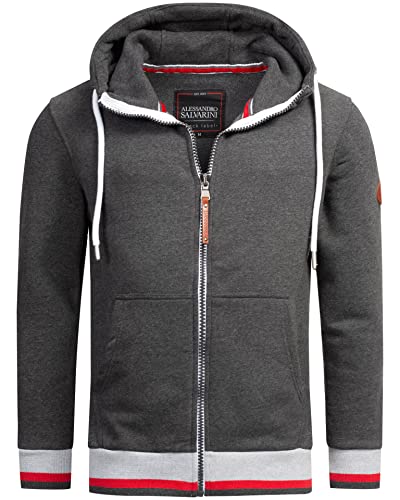 ALESSANDRO SALVARINI Herren Sweater Jacke Hoodie Zipper Sweatjacke mit Kapuze AS310 [AS-310 - Dunkelgrau Größe L - Gr. L] von ALESSANDRO SALVARINI