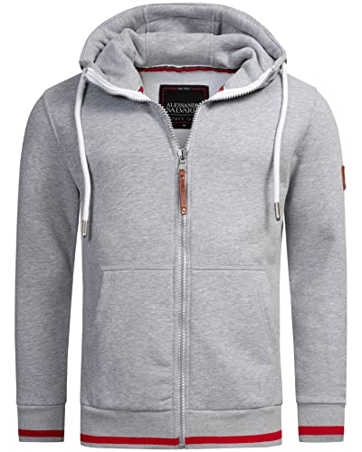 ALESSANDRO SALVARINI Herren Sweater Jacke Hoodie Zipper Sweatjacke mit Kapuze AS310 [AS-310 - Hellgrau Größe M - Gr. M] von ALESSANDRO SALVARINI