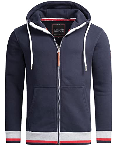 ALESSANDRO SALVARINI Herren Sweater Jacke Hoodie Zipper Sweatjacke mit Kapuze AS310 [AS-310 - Navy Größe L - Gr. L] von ALESSANDRO SALVARINI