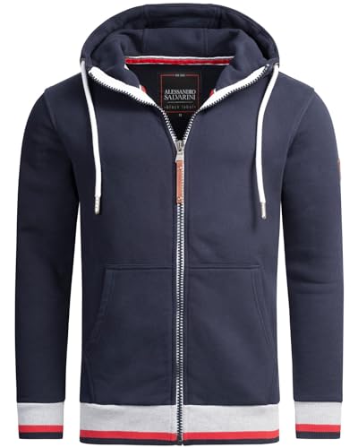 ALESSANDRO SALVARINI Herren Sweater Jacke Hoodie Zipper Sweatjacke mit Kapuze AS310 [AS-310 - Navy Größe XL - Gr. XL] von ALESSANDRO SALVARINI