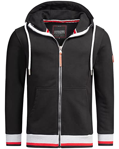 ALESSANDRO SALVARINI Herren Sweater Jacke Hoodie Zipper Sweatjacke mit Kapuze AS310 [AS-310 - Schwarz Größe L - Gr. L] von ALESSANDRO SALVARINI