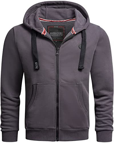 ALESSANDRO SALVARINI Herren Sweatjacke Kapuzenjacke Hoodie Sweater [AS-313-Anthrazit-Gr.L] von ALESSANDRO SALVARINI