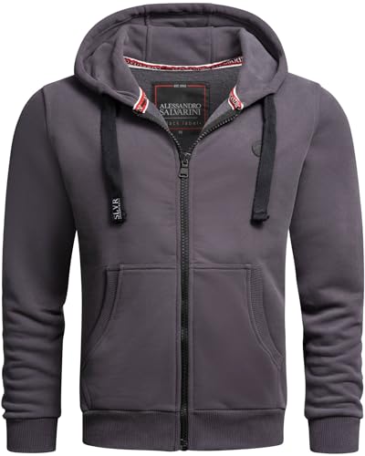 ALESSANDRO SALVARINI Herren Sweatjacke Kapuzenjacke Hoodie Sweater [AS-313-Anthrazit-Gr.L] von ALESSANDRO SALVARINI