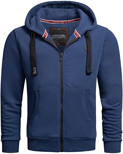 ALESSANDRO SALVARINI Herren Sweatjacke Kapuzenjacke Hoodie Sweater [AS-313-Blau-Gr.L] von ALESSANDRO SALVARINI