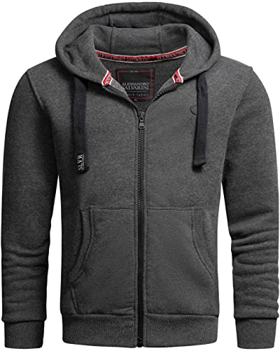 ALESSANDRO SALVARINI Herren Sweatjacke Kapuzenjacke Hoodie Sweater [AS-313-Dunkelgrau-Gr.M] von ALESSANDRO SALVARINI