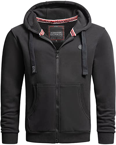 ALESSANDRO SALVARINI Herren Sweatjacke (S-3XL) mit Kapuze - Leicht, Atmungsaktiv, Kapuzenpullover mit Reißverschluss Männer - AS-313 Schwarz Large von ALESSANDRO SALVARINI