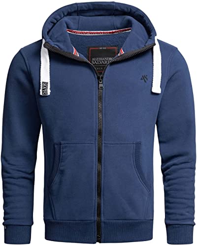 ALESSANDRO SALVARINI Herren Sweatjacke Kapuzenjacke Warmer Hoodie Sweater [AS-314-Blau-Gr.L] von ALESSANDRO SALVARINI