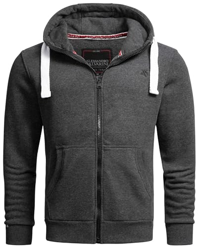 ALESSANDRO SALVARINI Herren Sweatjacke Kapuzenjacke Warmer Hoodie Sweater [AS-314-Dunkelgrau-Gr.L] von ALESSANDRO SALVARINI