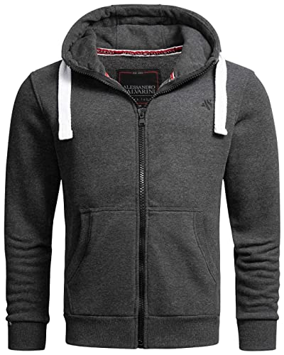 ALESSANDRO SALVARINI Herren Sweatjacke Kapuzenjacke Warmer Hoodie Sweater [AS-314-Dunkelgrau-Gr.M] von ALESSANDRO SALVARINI